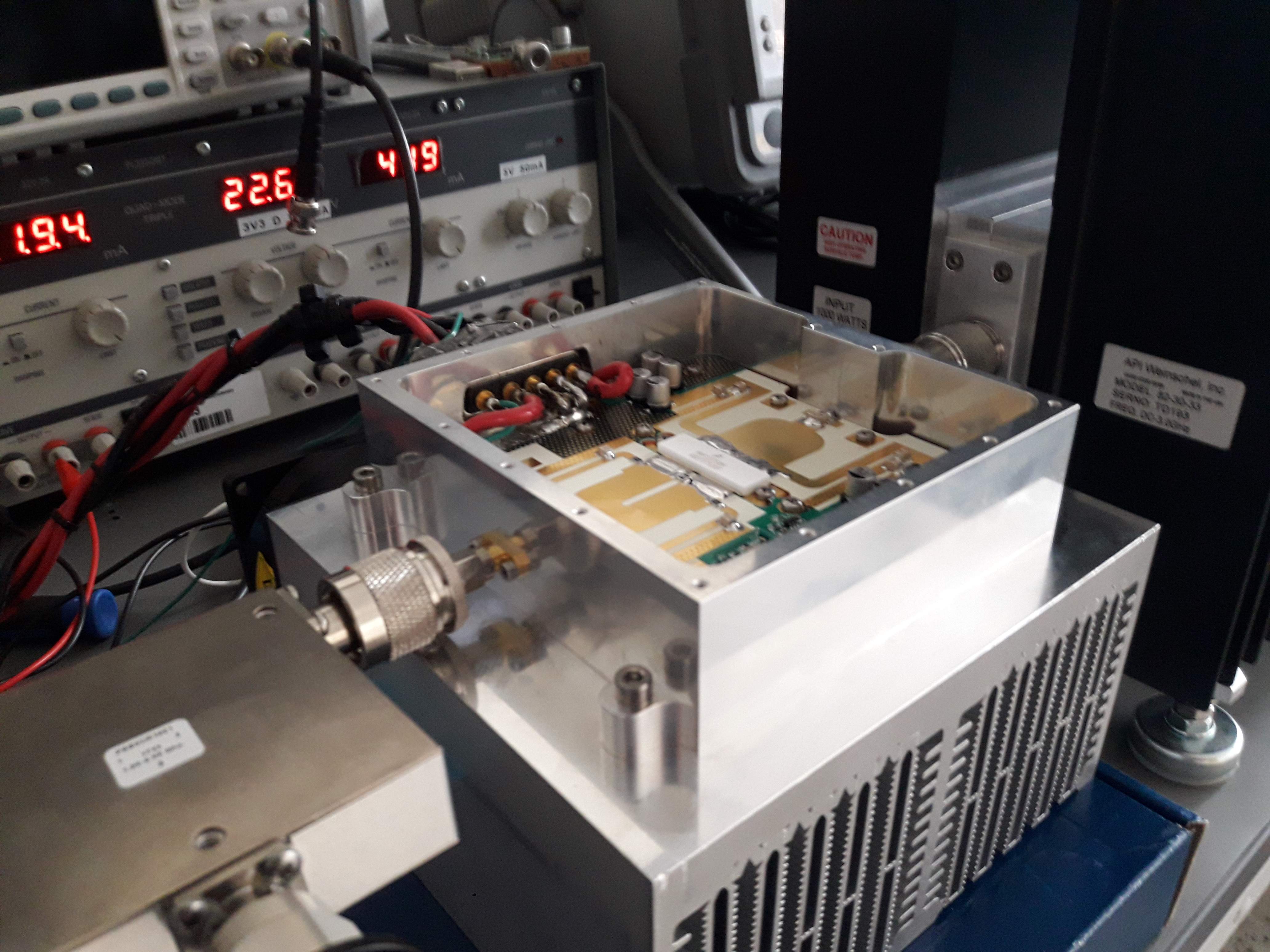 RF hardware undergoing laboratory measurement at E-REON